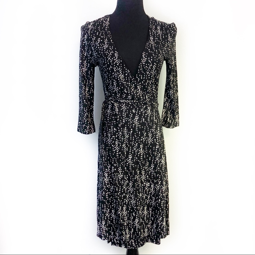 Gap Factory black wrap dress white dots stretch S